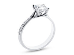 Round Solitaire with Crossover Setting and Pave Shoulders Engagement Ring