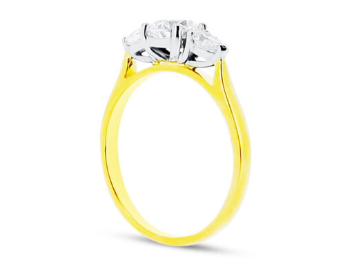 Round and Pear Diamond Engagement Ring with Yellow Gold Band