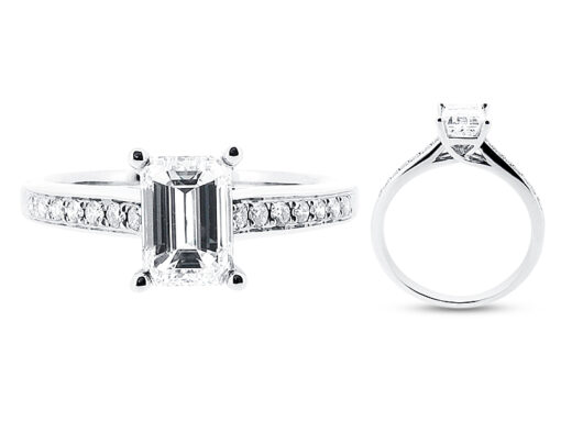 Emerald Cut Ring with Pave Set Shoulders Engagement Ring
