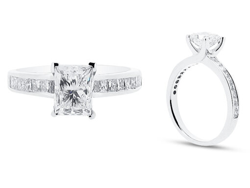 Princess Cut Diamond Solitaire Twist with Princess Channel Set Shoulders Engagement Ring