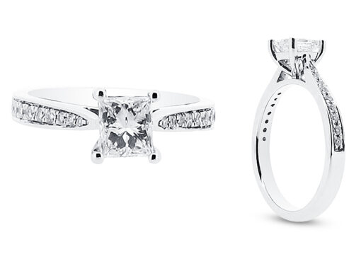 Princess Cut Solitaire with Pave Set Shoulders Engagement Ring