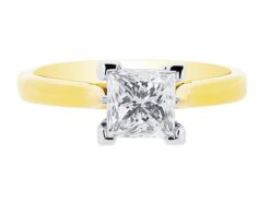 Princess Solitaire Set on Yellow Gold Band Engagement Ring - ER 1019