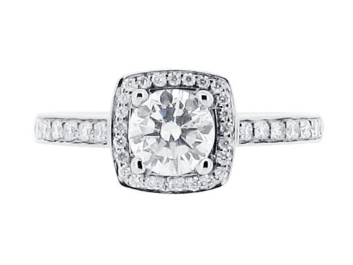 Round Brilliant With Pave Set Halo And Shoulders Engagement Ring