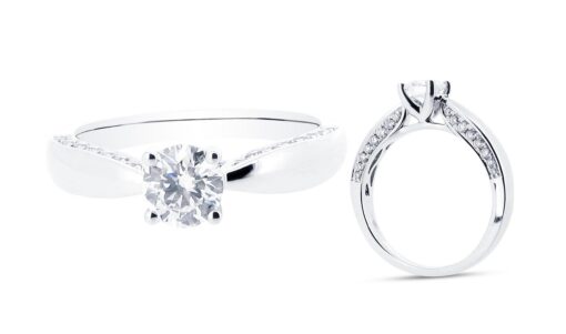 Round Brilliant Solitaire with Pave Set Walls Engagement Ring