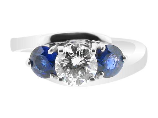 Round and Blue Sapphire Engagement Ring