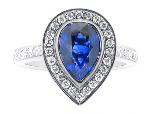Blue Sapphire Engagement Ring With Pear Halo