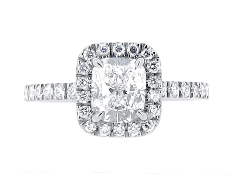 Harry Winston 'The One' Style Cushion Cut Scallop Set Halo Engagement Ring ER 1997