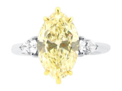 Three Stone Six Claw Yellow Marquise Cut Diamond with Diamond Pear Sides