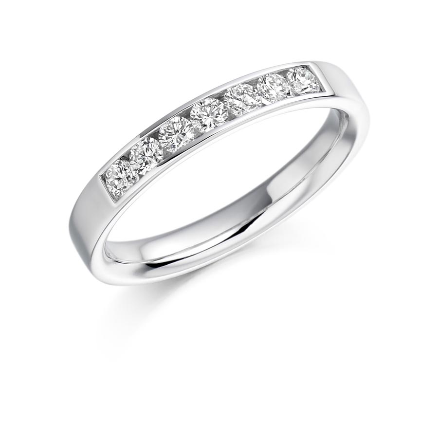 18kt White Gold Seven Stone Rubover Set Ruby & Diamond Eternity Ring
