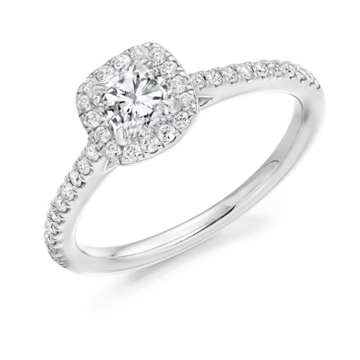 Cushion Cut with Scallop Set Halo and Shoulders Engagement Ring ER 2047