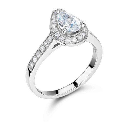 Pear Shape Diamond with Pave Set Halo and Shoulders