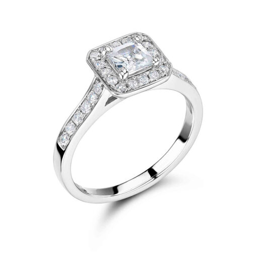 Princess Cut with Pave Set Halo and Shoulders Engagement Ring